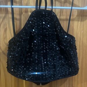 Black Sequin Halter Crop Top